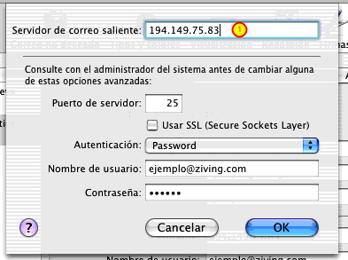 Cambio por numero de ip en el nombre del servidor En el nombre del servidor cambiarlo por el numero: 194.149.75.83 Hacemos click sobre el botón "ok" para aceptar los cambios.