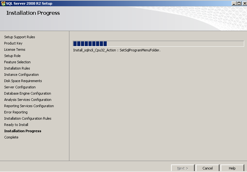 21- La instalación de SQL Server 2008 R2 dará inicio. Este proceso puede tardar varios minutos.