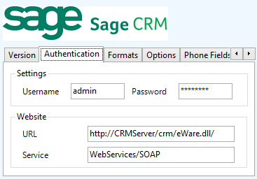 Sage CRM Se requiere configurar un nombre de usuario y contraseña de Sage CRM válidos que tengan la opción de servicio web habilitada en los campos de Nombre de usuario y ContraseñaPara habilitar a