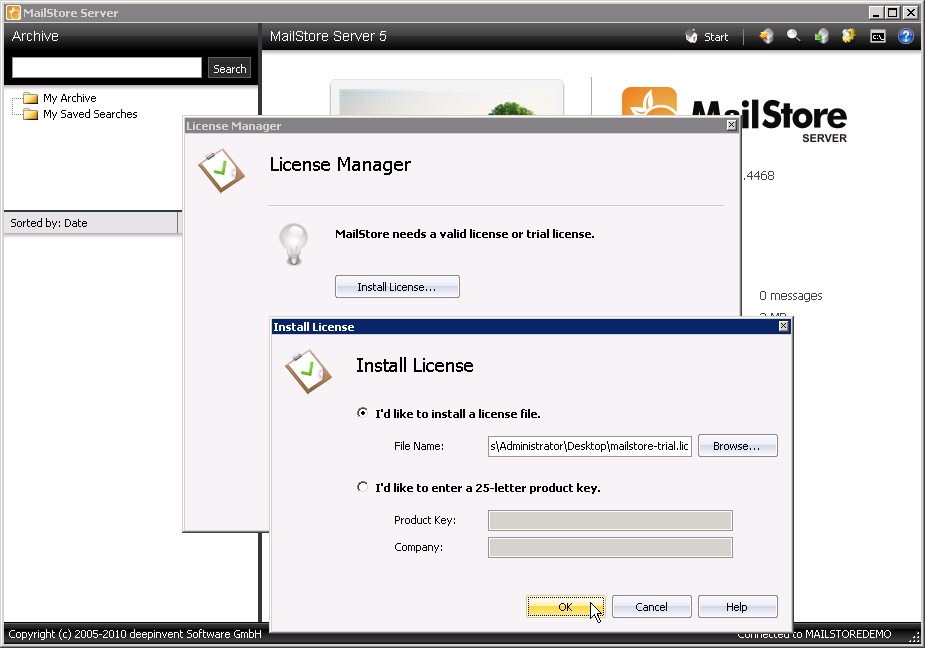 Instalar la aplicación La instalación de MailStore es como la de cualquier otro programa. Requiere Microsoft.NET Framework 2.