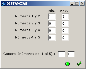 3.3. DISTANCIAS Para acotar la separación entre los números que componen las apuestas a jugar (1-2, 2-3, 3-4, 4-5 y la general 1-5).
