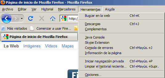 para entornos educativos Mozilla Firefox pág. 9 Herramientass Descargas: muestra los archivos descargados con el navegador.