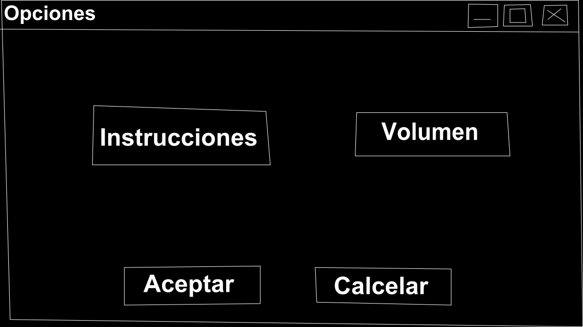 Instrucciones Volumen Aceptar Cancelar Figura No 6: Boceto de la pantalla de Opciones Lista y descripción de todos su componentes.