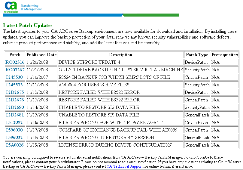 Cómo funciona CA ARCserve Backup Patch Manager Notificaciones de correo electrónico CA ARCserve Backup Patch Manager permite enviar notificaciones de correo electrónico automáticamente ante los