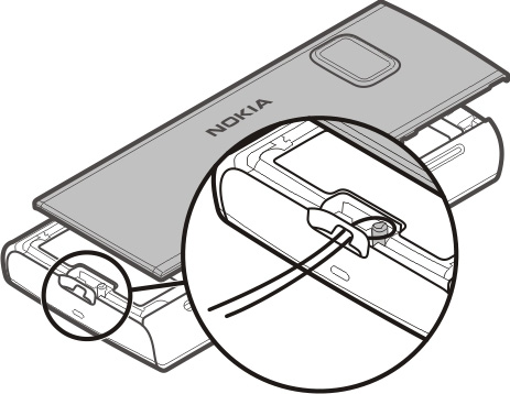 Su dispositivo 37 3 Abra la cubierta de la ranura de la tarjeta SIM. En la abertura bajo la batería, empuje el borde hacia el lado para que la tarjeta SIM salga por la ranura.