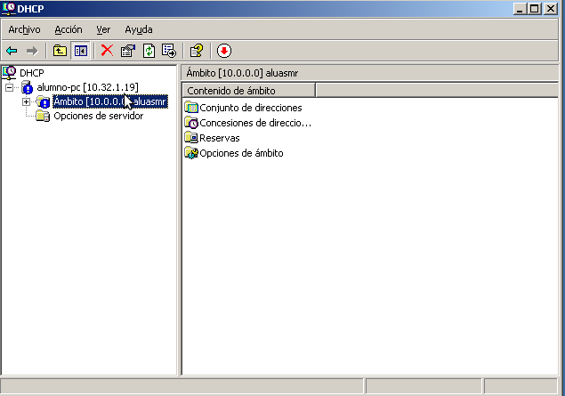 Pantallazos del servidor DHCP secundario de Pedro El servidor DHCP secundario con ip manual(10
