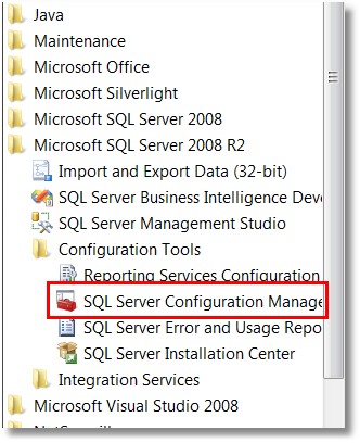 Configuración Microsoft SQL 2.3 9 SQL Server Managermet Studio Se explica como configurar los protocolos de red y servicios del servidor SQL (SQL Server). 1.