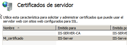 Hacemos doble clic en Certificados de servidor.