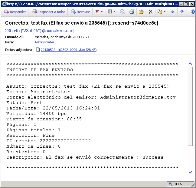Captura de pantalla 59: Informe de transmisión de fax 8.3.1 Cómo configurar informes de transmisión de fax 1.