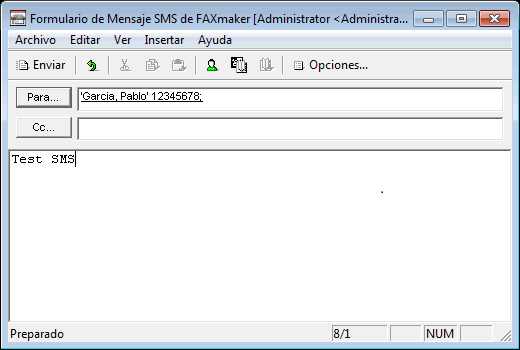 Captura de pantalla 98: Enviar SMS desde el cliente de GFI FaxMaker 10.