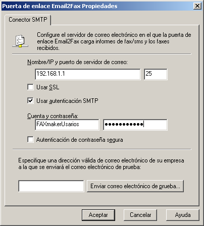 7.4 Configuración del servidor de correo Configure el servidor de correo que se usa cuando GFI FaxMaker envía mensajes de correo electrónico: 1.