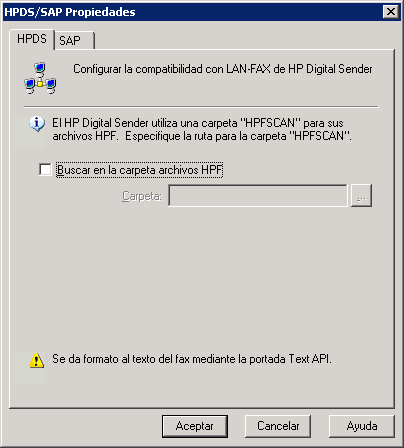 4. En Configuración de GFI FaxMaker, haga clic con el botón secundario en el nodo HPDS/SAP y seleccione Propiedades. Captura de pantalla 54: Configuración de HP Digital Sender 2.