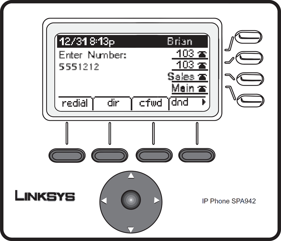 El dibujo a continuación muestra como se ven estas opciones en el display del teléfono 2.