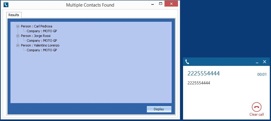 User Guide Si se encuentran múltiples coincidencias, aparece la ventana de Múltiples contactos encontrados que permite al usuario seleccionar el registro correcto para que se muestre.