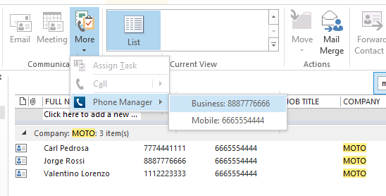 MiVoice Office Phone Manager 4.1 Cuando está en la lista de contactos o en la vista de detalles de los contactos en la parte superior, también se puede utilizar la barra de cinta.
