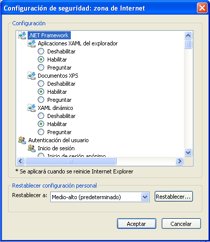 Internet Explorer 8 (los controles deben estar activados) 4.