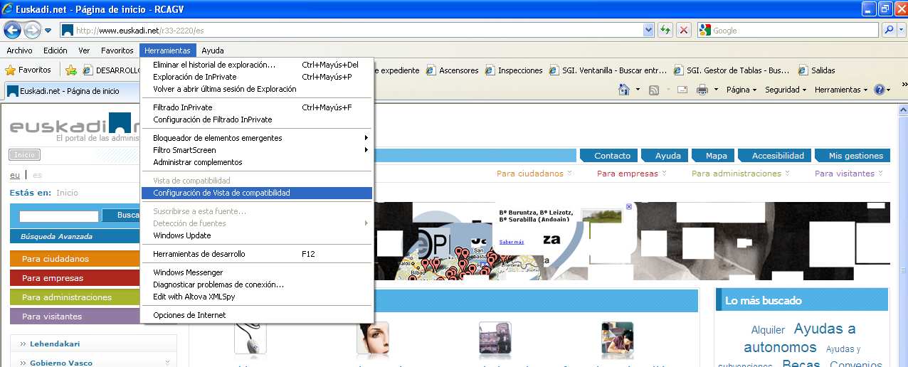 3 Configuración del navegador (Internet Explorer) Vamos a tomar como ejemplo el navegador Internet Explorer.