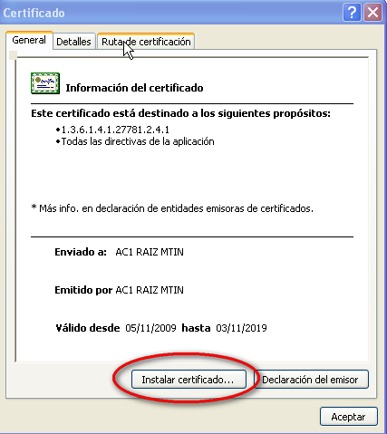 Configuración del navegador contenido - certificados electrónicos El navegador controla la instalación y ejecución del componente de firma.