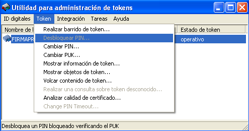 2. Desbloquejar PIN, en el cas que el token estigui bloquejat 1.