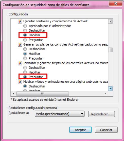 controles ActiveX no marcados como seguros para scripts (Preguntar).