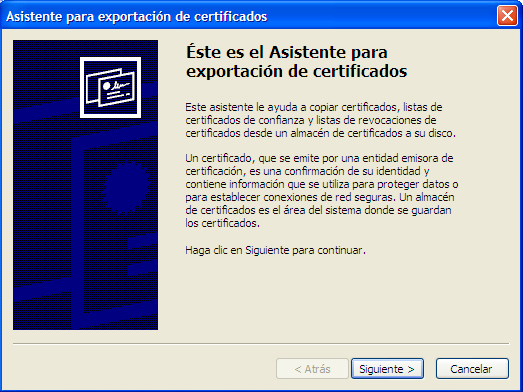 botón Exportar Exportando el certificado Digital