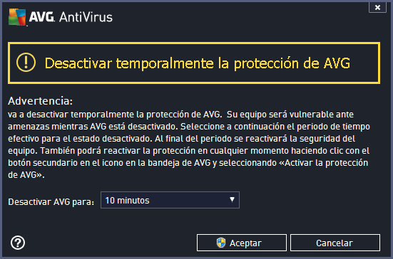 software antivirus está desactivado, su equipo será vulnerable ante los ataques.