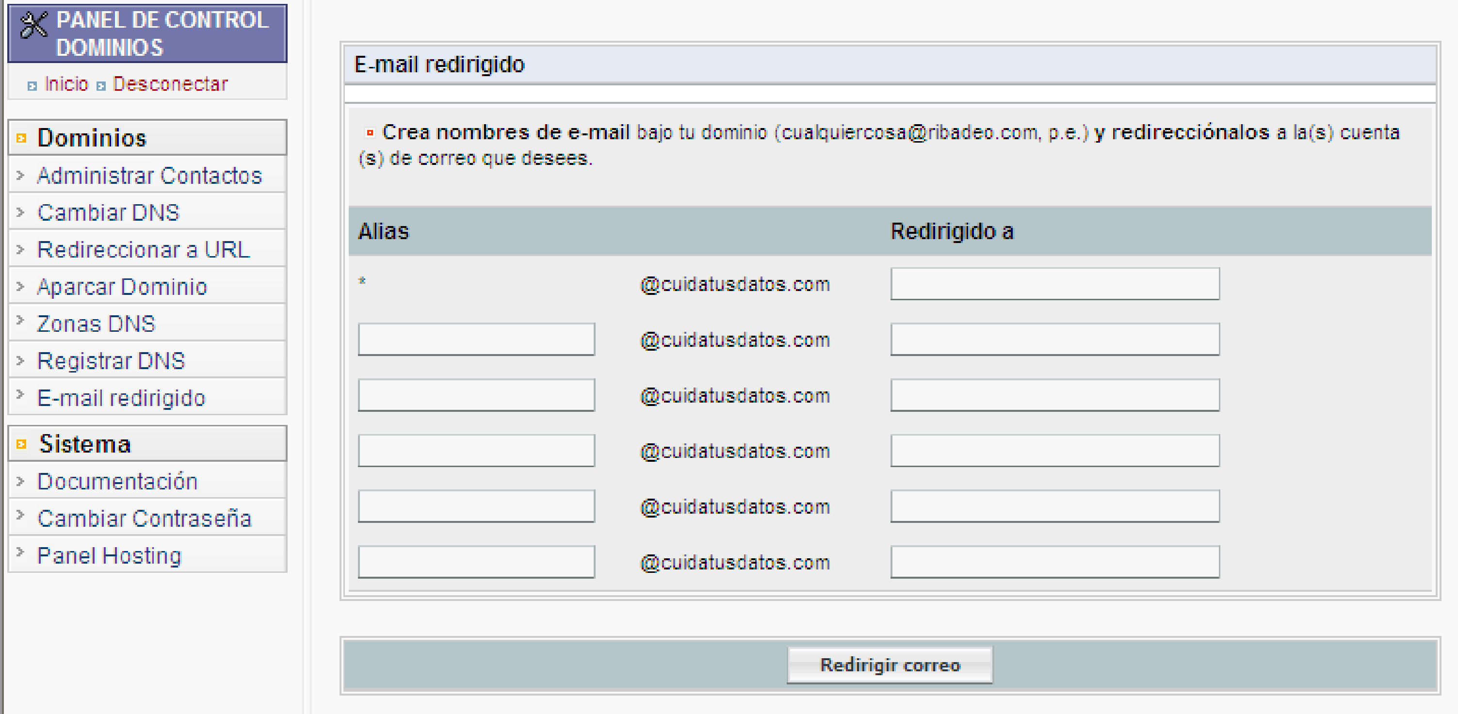 5.2 Redirigir el email El servicio de aparcamiento de dominio te permitirá configurar