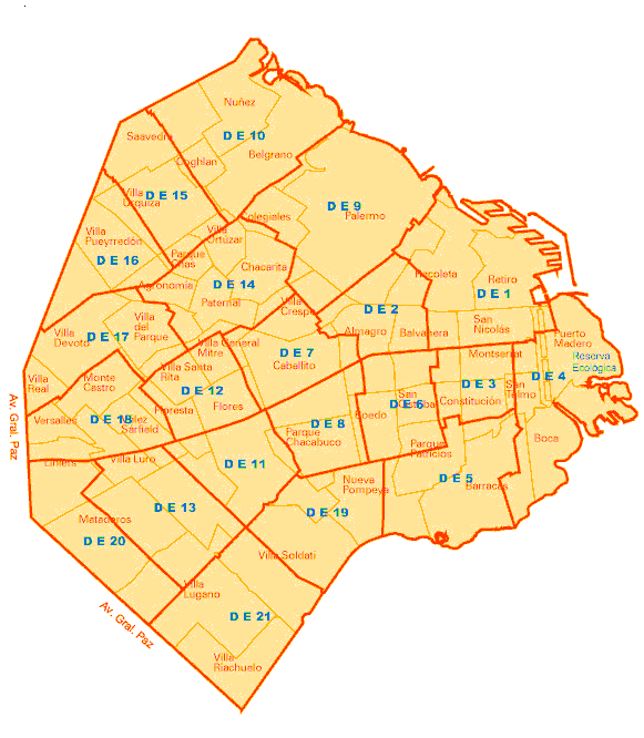 Ciudad Autónoma de Buenos Aires o Ciudad de Buenos Aires (CABA) 21 Distritos Escolares(DE) Los distritos escolares se organizan a partir de la Ley de Educación Común (Ley N 1.