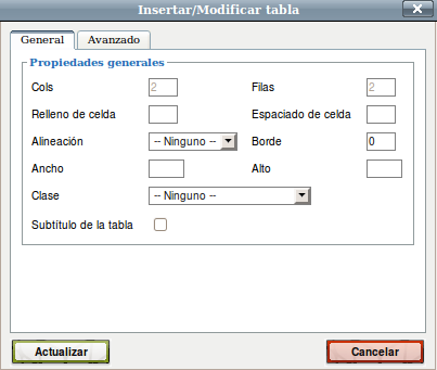 NOTA 5 Insertar/Modificar tabla Desde aquí seleccionaremos las opciones de como crear/modifcar