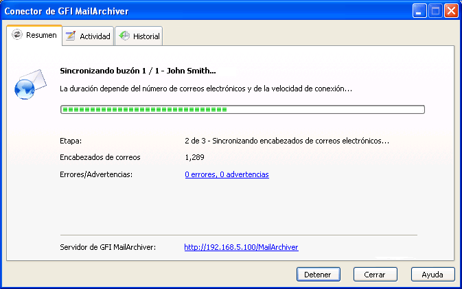 : GFI MailArchiver Outlook Connector se ha configurado manualmente para que funcione sin conexión.