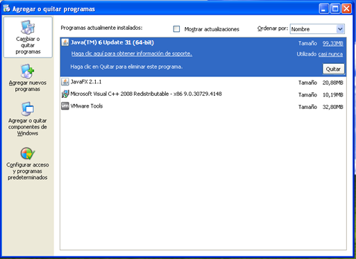 Imagen 6 Para Windows Vista o Windows 7 consultar si se encuentra instalado Java y la