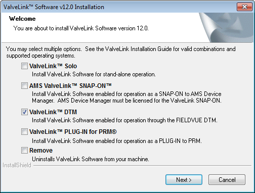 Software ValveLink DTM Guía de instalación Para instalar el software ValveLink DTM: Se necesita una clave de licencia de software o una llave de hardware USB para instalar el software ValveLink DTM.
