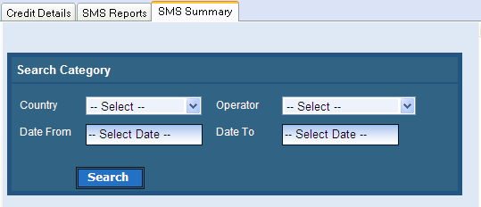 SMS Resumen: Resumen SMS muestra la fecha de SMS enviados y el precio total cobrado junto con los detalles del operador del país para el rango de fechas seleccionado.