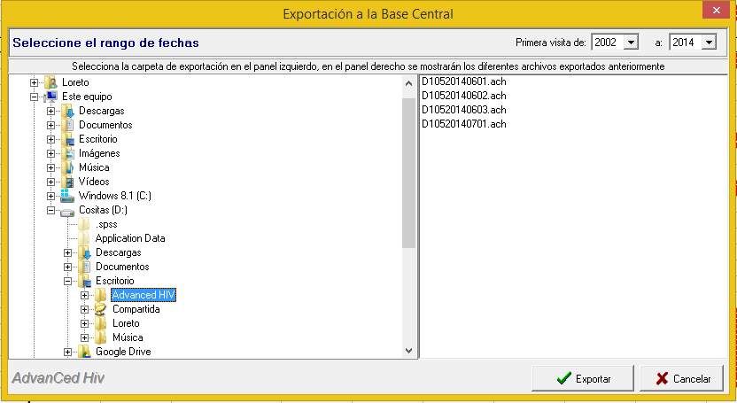 Módulo de Exportación de CRD a la Base Central Este módulo permite exportar el Cuaderno de Recogida de Catos Electrónico a una Base