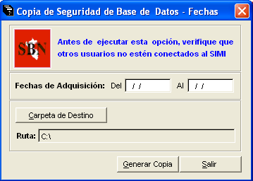 Figura 97 6.4. RESTAURACION DE COPIA DE SEGURIDAD Esta opción permite restaurar la copia de seguridad (backup3.