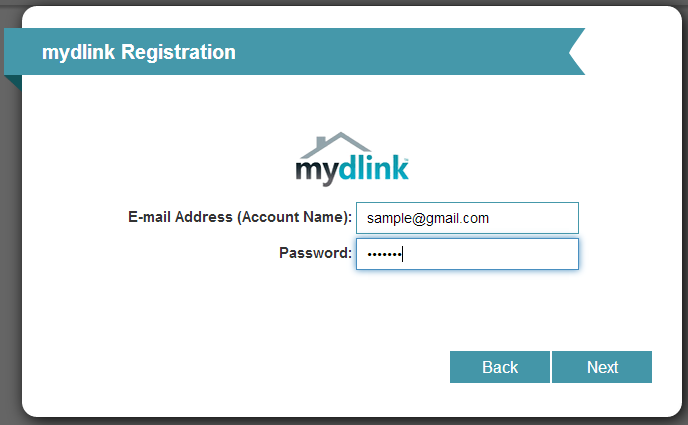 a) Si ha seleccionado "Sí, tengo una cuenta de mydlink", escriba su nombre de cuenta mydlink y contraseña.