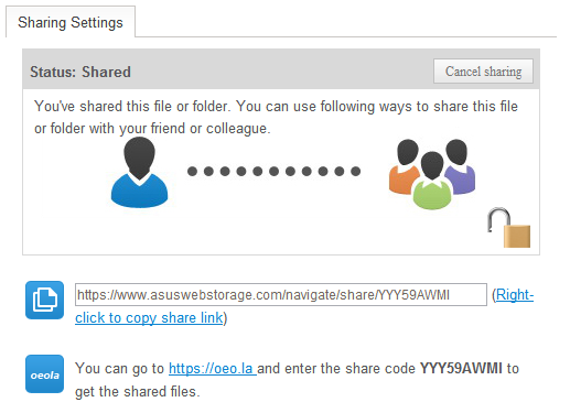 Después de entrar en la interfaz de la página Web, haga clic en Iniciar uso compartido para obtener el vínculo de uso compartido, que puede enviar a otras personas de la forma habitual, por ejemplo,