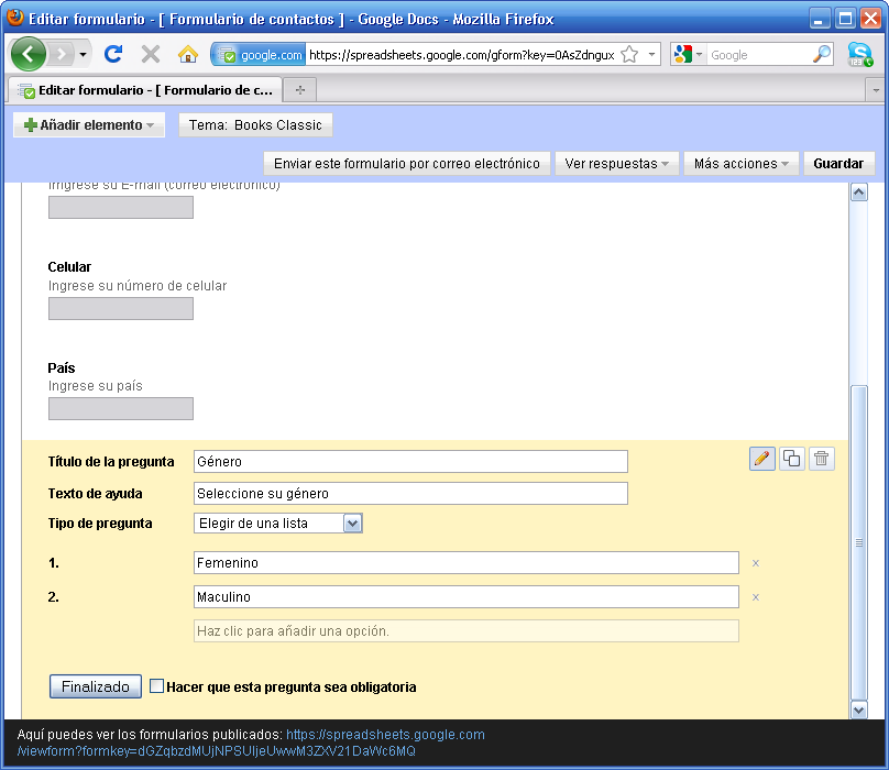 1. Para cambiar el diseño de formulario, haz clic en Tema.