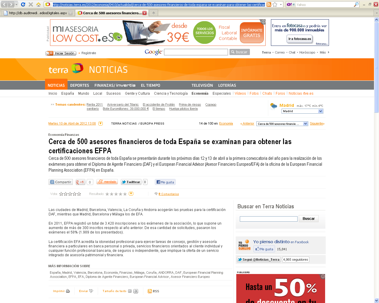 Medio: Terra Fecha: 10.04.2012 Cliente: EFPA España Link: http://noticias.terra.