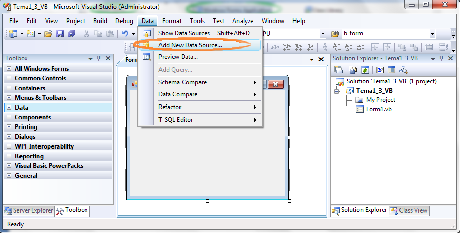 Paso 2: Seleccione menú Datos (Data) Agregar nuevo recurso de datos (Add New Data Source )