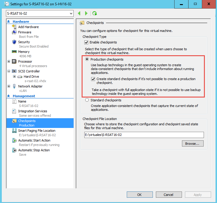 Hyper-V Production Checkpoints Production checkpoint = Application consistent checkpoint.