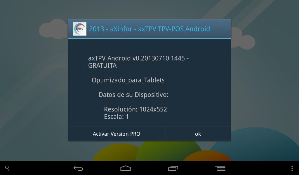 12. Registro y Activación: axtpv POS Profesional es un producto para profesionales y viene en versión de prueba al ser descargado de Google Play.