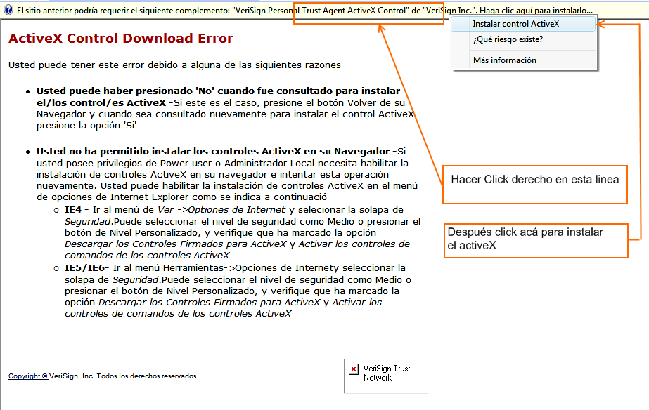 14 Revisar permisos de descarga y ejecución de ActiveX. Finalmente hay que probar si se puede firmar en la página de pruebas de Certinet www.certinet.cl/probarfirma.