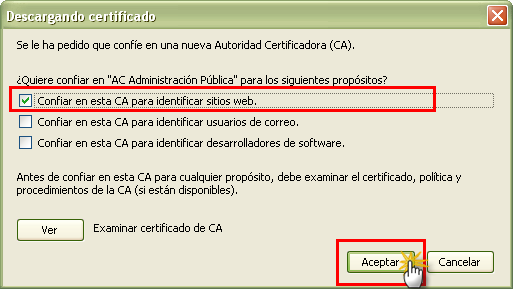 b. En Mozilla Firefox: Al acceder a la página de la FNMT nos mostrará la siguiente pantalla con los certificados a instalar, realizaremos el mismo