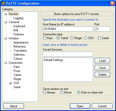 3.2 Preparación CH3SNAS: Habilitando NFS Para habilitar NFS en el CH3SNAS, necesitará descargar un cliente telnet como Putty.