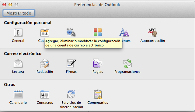 Configuración de correo en cliente Outlook para Mac Si usted no tiene instalado Outlook en su computadora y va a configurar por primera vez su cliente de correo (Outlook) debe instalarlo