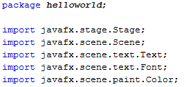 4.3 Ejemplo HelloWorld.fx Descripción breve del código HelloWorld.fx, el cual consiste en un ejemplo sencillo que describe la estructura de los niveles que presenta JavaFX.