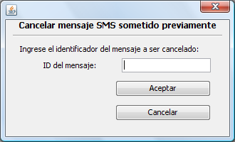 La cancelación en el modelo SPPS se lo hace a través de la siguiente ventana: Ilustración 3.36 Modelo SMPP Cancelar mensaje Elaborado por Miguel Garcés 3.4.2.