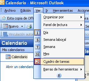 Podemos visualizar también la barra de tareas en esta misma ventana del calendario, así nos