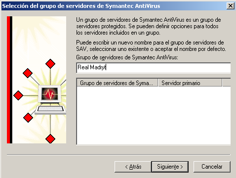 Instalación de Symantec AntiVirus por primera vez Instalación de un servidor de administración desde Symantec System Center 43 7 Haga clic en Siguiente.
